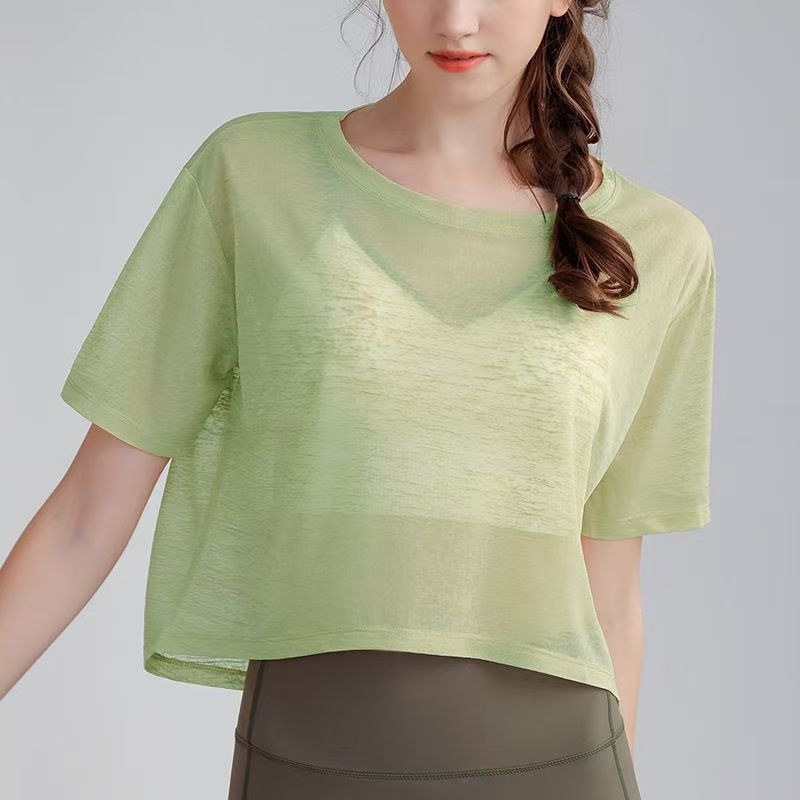 Loose Quick-Drying เสื้อผ้าโยคะเสื้อผู้หญิง Breathable Slimming Ligt น้ําหนักเสื้อยืดแขนสั้น