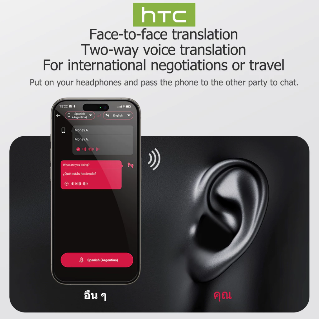 HTC NE15 หูฟังแปลภาษา AI บลูทูธไร้สาย thumbnail 7