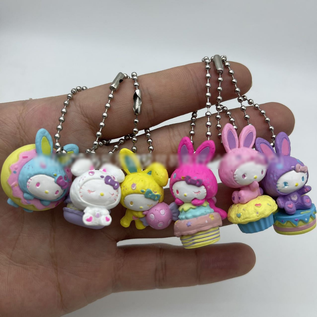 6 ชิ้น/เซ็ตอะนิเมะน่ารัก Hello Kitty กระต่ายเค้กอีสเตอร์ลูกปัดจี้ Key Chain ตกแต่งรุ่น Q PVC Action Figures ตุ๊กตาของเล่น