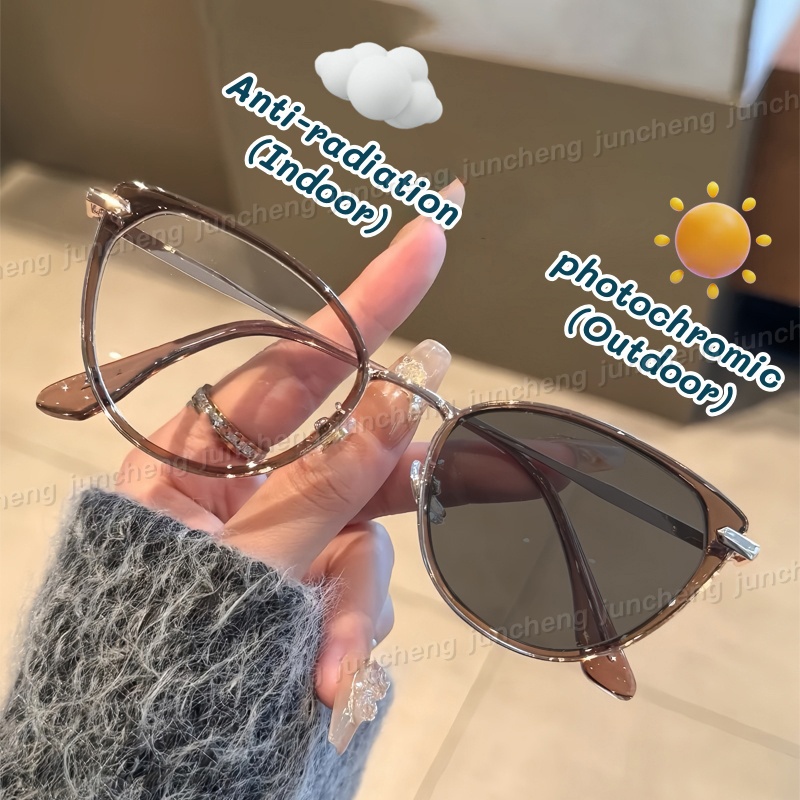 (0 ~ 400) Retro Cat Eye Photochromic ป้องกันรังสีแว่นตาสําหรับผู้หญิง กรอบแว่นขนาดเล็ก ป้องกันแสงสีฟ้า สำหรับสายตาสั้น