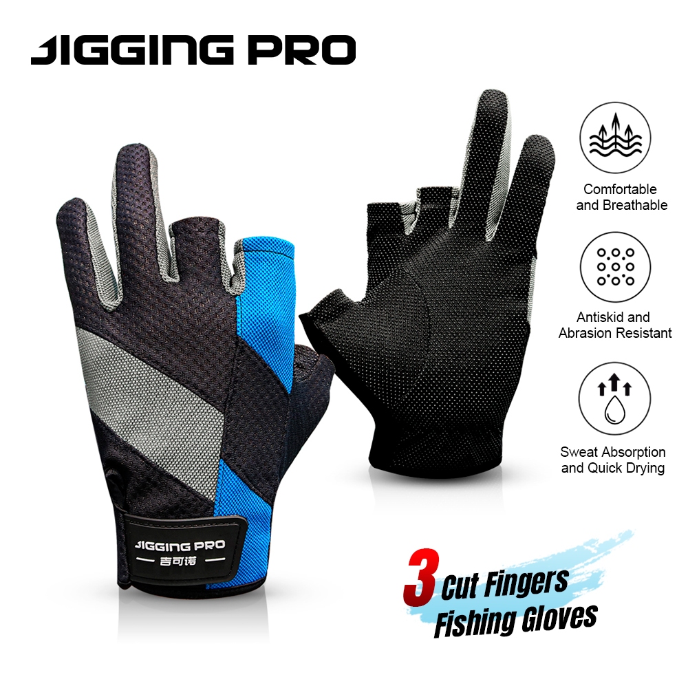 JIGGING PRO ผู้ชายและผู้หญิงกลางแจ้ง 3 ตัดนิ้วมือถุงมือตกปลา Paddling, Sailing, พายเรือและเดินป่าถุงมือกีฬา Tackle