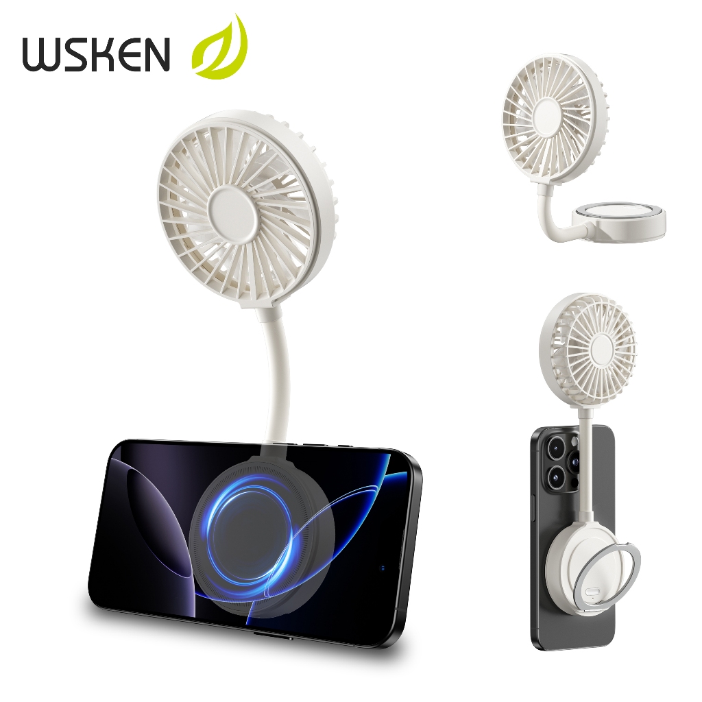 WSKEN พัดลมยึดแม่เหล็ก เงียบ พัดลมถือ USB สงกรานต์ กันน้ำ พัดลมมินิ Magnetic ที่วางโทรศัพท์มือถือ พัดลม พัดลมพกพา การทำให้เย็น การประหยัดพลังงาน ความปลอดภัย ที่แนบมา แหวนแม่เหล็ก กลางแจ้ง เดสก์ท็อป ปล่อยมือของคุณ