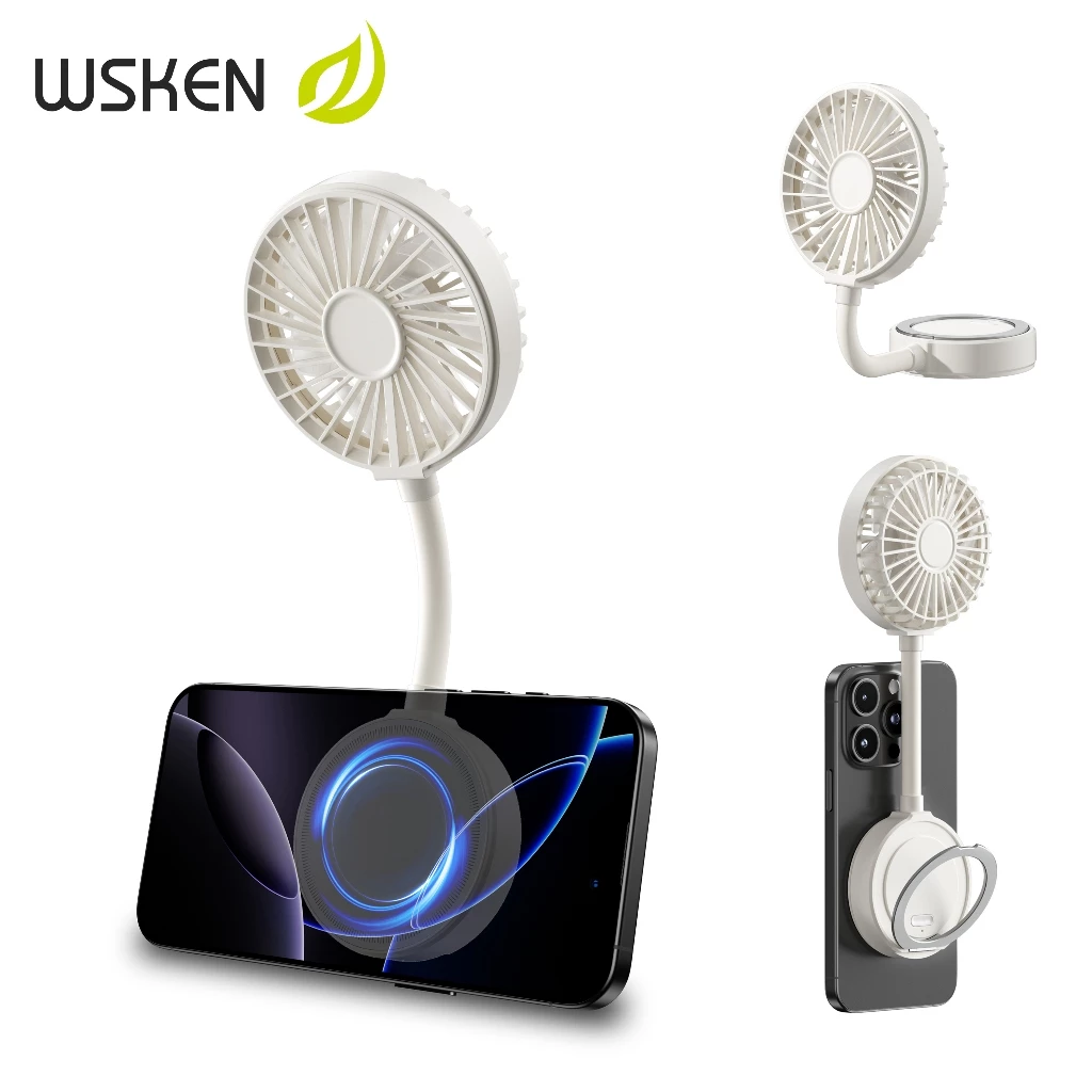 WSKEN พัดลมยึดแม่เหล็ก เงียบ พัดลมถือ USB สงกรานต์ กันน้ำ พัดลมมินิ Magnetic ที่วางโทรศัพท์มือถือ พกพา การทำให้เย็น การประหยัดพลังงาน ความปลอดภัย ที่แนบมา แหวนแม่เหล็ก กลางแจ้ง เดสก์ท็อป ปล่อยมือของคุณ