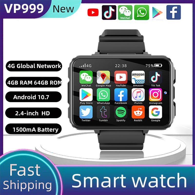 Rainbuvvy VP999 4G สมาร์ทวอท์ชหน้าจอ AMOLED 2.4 นิ้ว 4GB ROM 64GB RAM พร้อม GPS WiFi ซิมการ์ด 1500mA