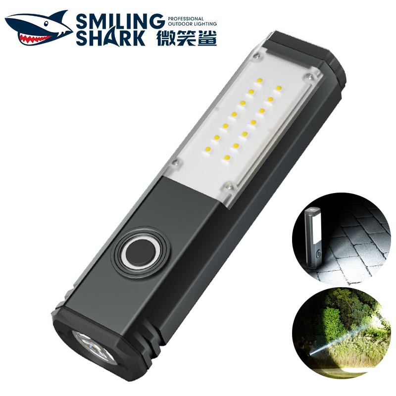 SmilingShark SD5360 ไฟฉาย LED ขนาดเล็กพร้อมฟลัดไลท์ COB สว่างพิเศษ Type-C ชาร์จได้ มีไฟเตือนสีขาวและ