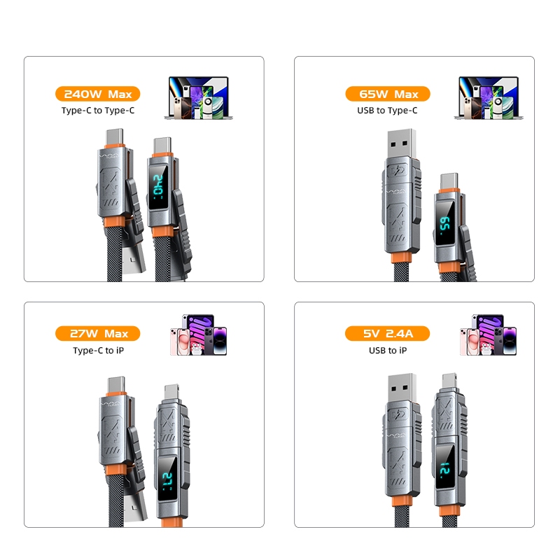 Vyvylabs  240W  4 in 1 PD  สายดิจิตอลจอแสดงผล Fast Charging สําหรับ USB to 2C+Li แสดงผล LED รับประกัน 1 ปี - รูปที่ 7