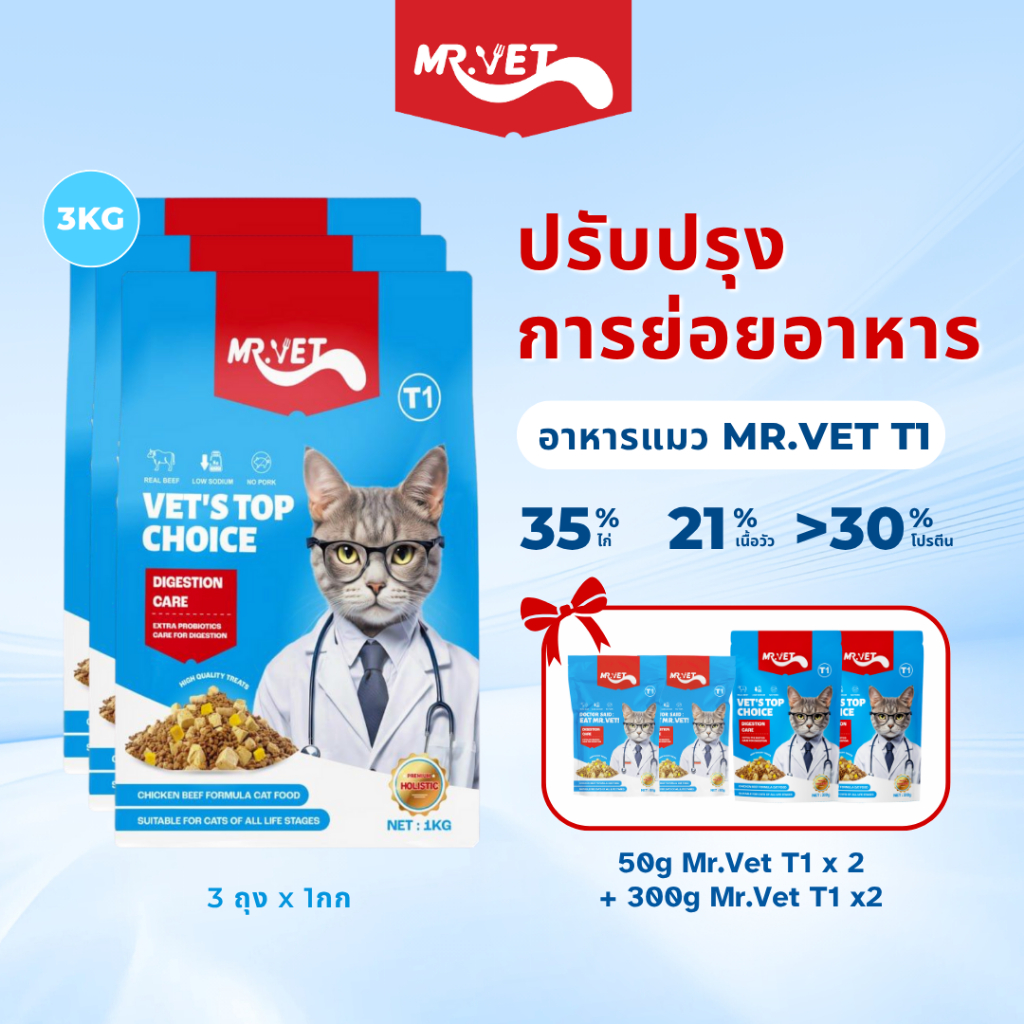【Free Gift】}MRVET Holistic T1 อาหารแมว  – 3kg Combo – โปรตีน 30% เหมาะสําหรับแมวทุกขั้นตอนชีวิต