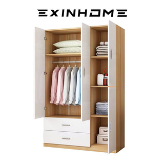 EXINHOME Wooden 3 Doors White Multi-Functional Wardrobe Clothes Storage Cabinet Bigger Size 180cm