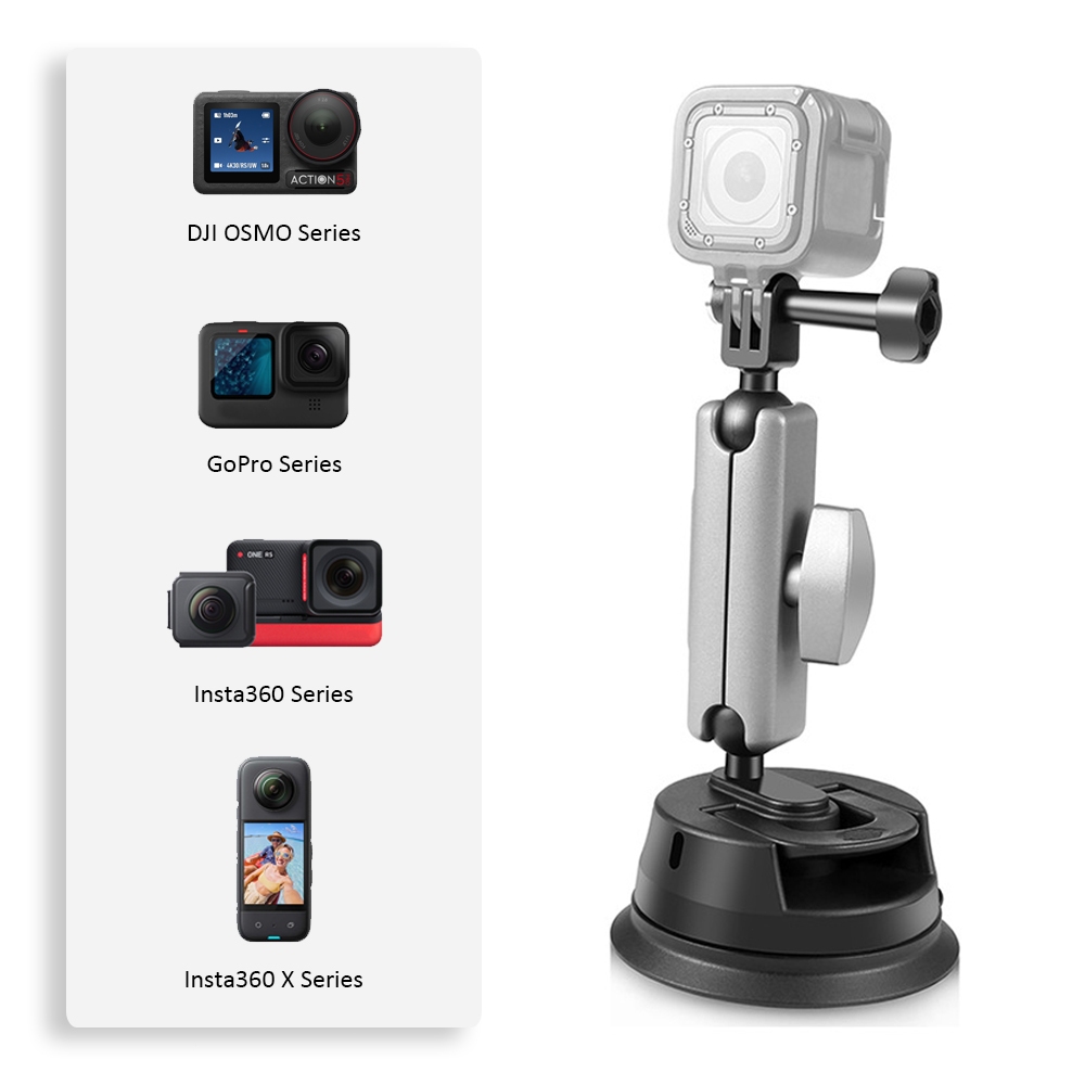 อลูมิเนียมอัลลอยด์ Action Camera ถ้วยดูด Mount Dji Action 5 Pro / Insta360 X5 / Gopro Holder
