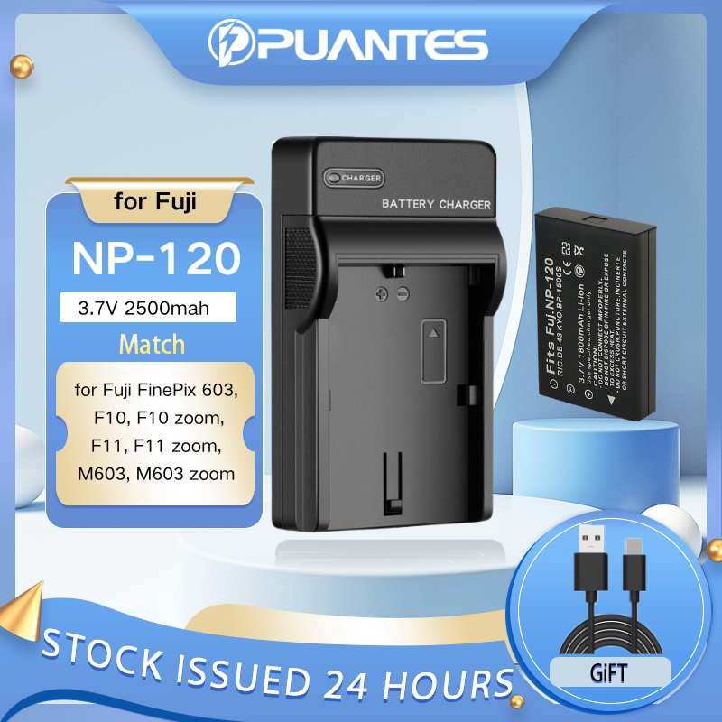 PUANTES NP-120/F10 F11 แบตเตอรี่และเครื่องชาร์จช่องเดียว USB เหมาะสําหรับ Fuji FinePix 603, F10, F10