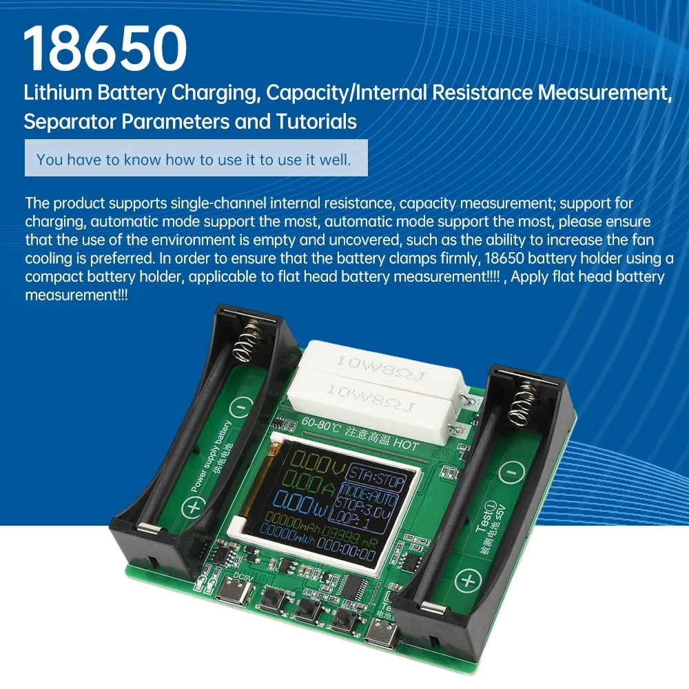 เครื่องทดสอบความจุแบตเตอรี่ 18650 และความต้านทานภายใน V3.0 Type-C