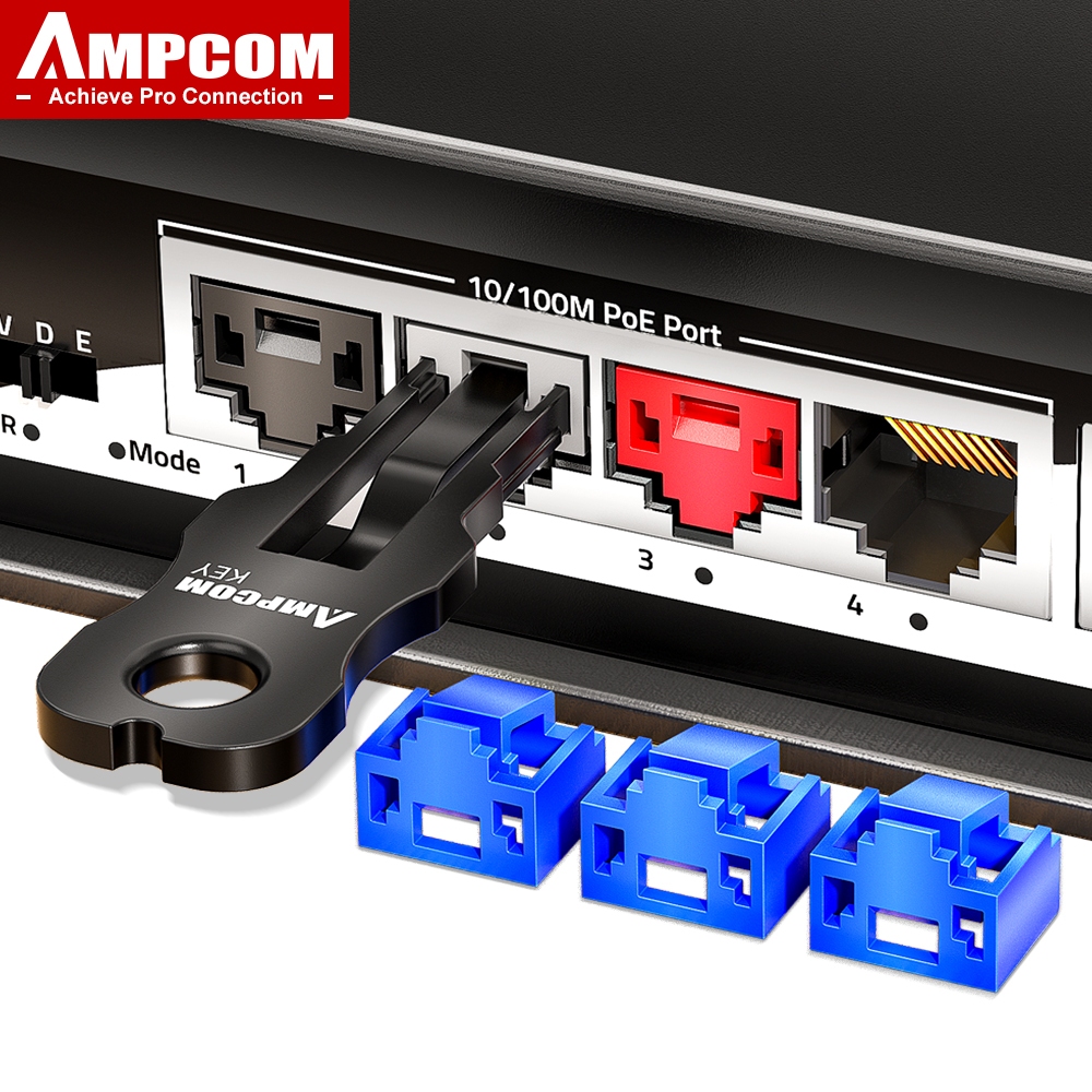 AMPCOM RJ45 ล็อคแทรกพร้อมกุญแจ, ขั้วต่อปลั๊กเครือข่ายกันฝุ่นป้องกันข้อมูลทางกายภาพสําหรับสวิตช์, เราเตอร์, ศูนย์ข้อมูล