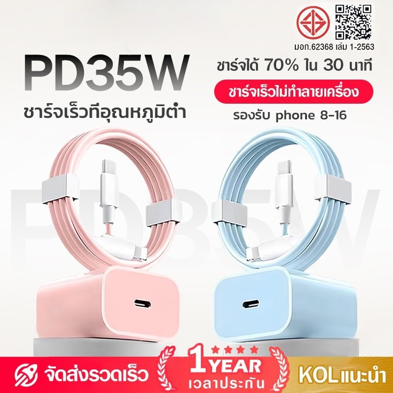 ชุดชาร์จเร็ว PD 35W(สำหรับ 6～16pro max) หัวชาร์จ Macaron+ สายชาร์จ การรับประกัน 1ปี-