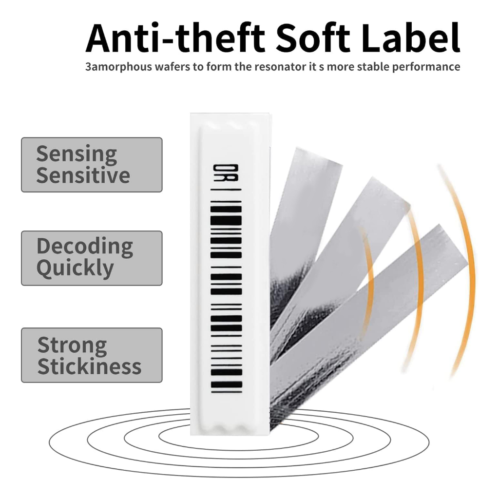 1080 ชิ้น AM 58KHz DR soft Label เซ็นเซอร์บาร์โค้ดป้องกันการโจรกรรม แท็กสติกเกอร์แม่เหล็กสําหรับรักษาความปลอดภัยร้านค้า