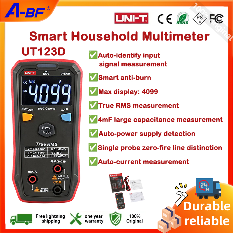 UNIT-UT123D UT123 สมาร์ทในครัวเรือนมัลติมิเตอร์บ้านอัจฉริยะ DC/AC 600V 40MΩ/100uF NCV/Live Zero-Live