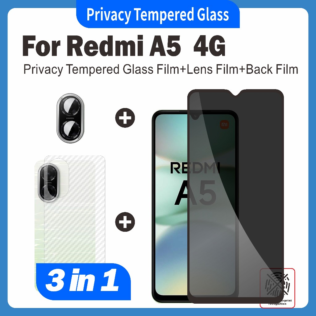 (3 In 1) เหมาะสําหรับ Redmi A5 4G กระจกนิรภัยล้างความเป็นส่วนตัว Matte เซรามิคป้องกันหน้าจอ + ฟิล์มด้านหลัง + ฟิล์มเลนส์
