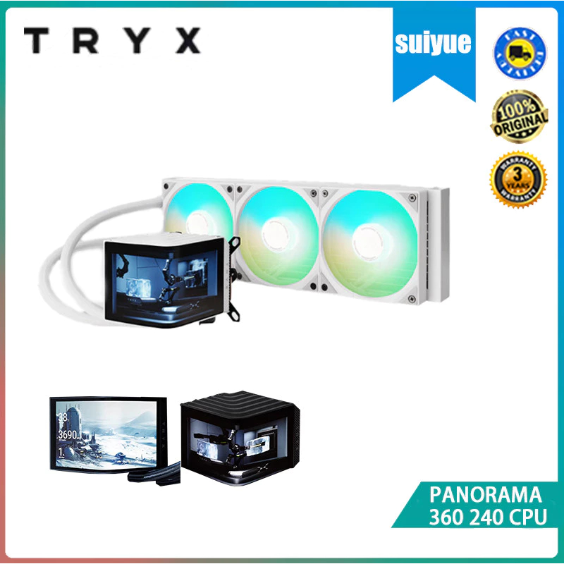 Tryx AIO PANORAMA 360 240 CPU water cooler 6.5 นิ้วโค้ง AMOLED สําหรับ LGA1851/1700/115x/AM5/AM4