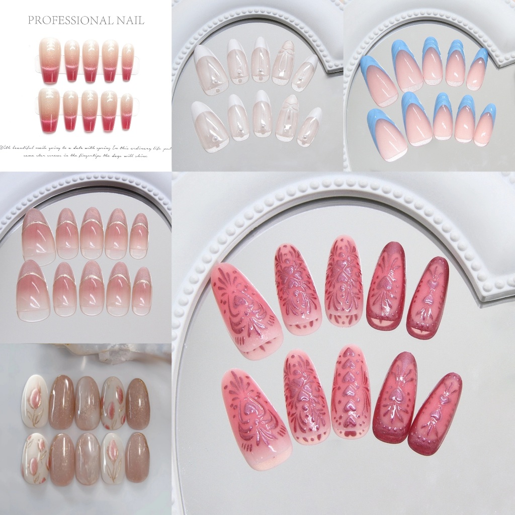[HANDMADE+กาวฟรี]เล็บเทียม Mermaid Micro Dream Pearl Aurora Cats Eye Phototherapy แผ่นแปะเล็บปลอมกดบนเล็บนํากลับมาใช้ใหม่ได้