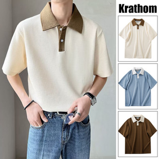 เสื้อโปโลคอปกสไตล์เกาหลี แบบแขนสั้นทรงหลวม สวมใส่สบาย เนื้อผ…