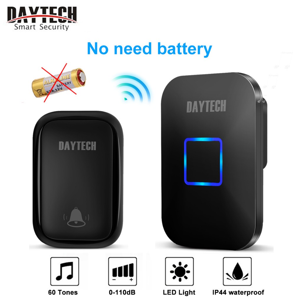 Daytech กริ่งไร้สาย ออดประตูไร้สาย ไม่ต้องใช้แบตเตอรี่ กันน้ํา ปลั๊ก US ระยะ 150เมตร 0-110dB DB09