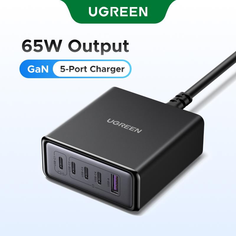 UGREEN 65W GaN Desktop Charger 5-Port 4 USB -C 1 USB-A Fast Charging สําหรับ MacBook Xiaomi Huawei i