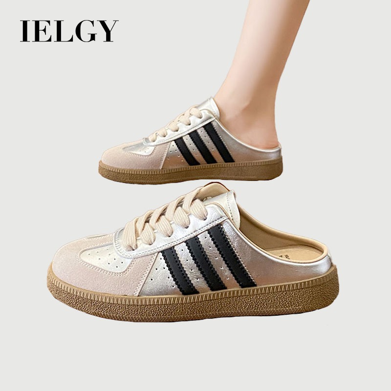 IELGY ฤดูร้อน 2025 ใหม่เยอรมันรองเท้าฝึกอบรมกระเป๋านิ้วเท้าครึ่งรองเท้าแตะผู้หญิงแพลตฟอร์มลื่นบนรองเท้
