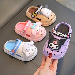 SANRIO 2024 แฟชั่นการ์ตูน ซานริโอ คุโรมิ สาวหลุมรองเท้ารองเท้าแตะเด็กฤดูร้อนสาว ต่อต้าน ลื่น ทารกรองเท้าชายหาดเด็กรองเท้าแตะในร่ม