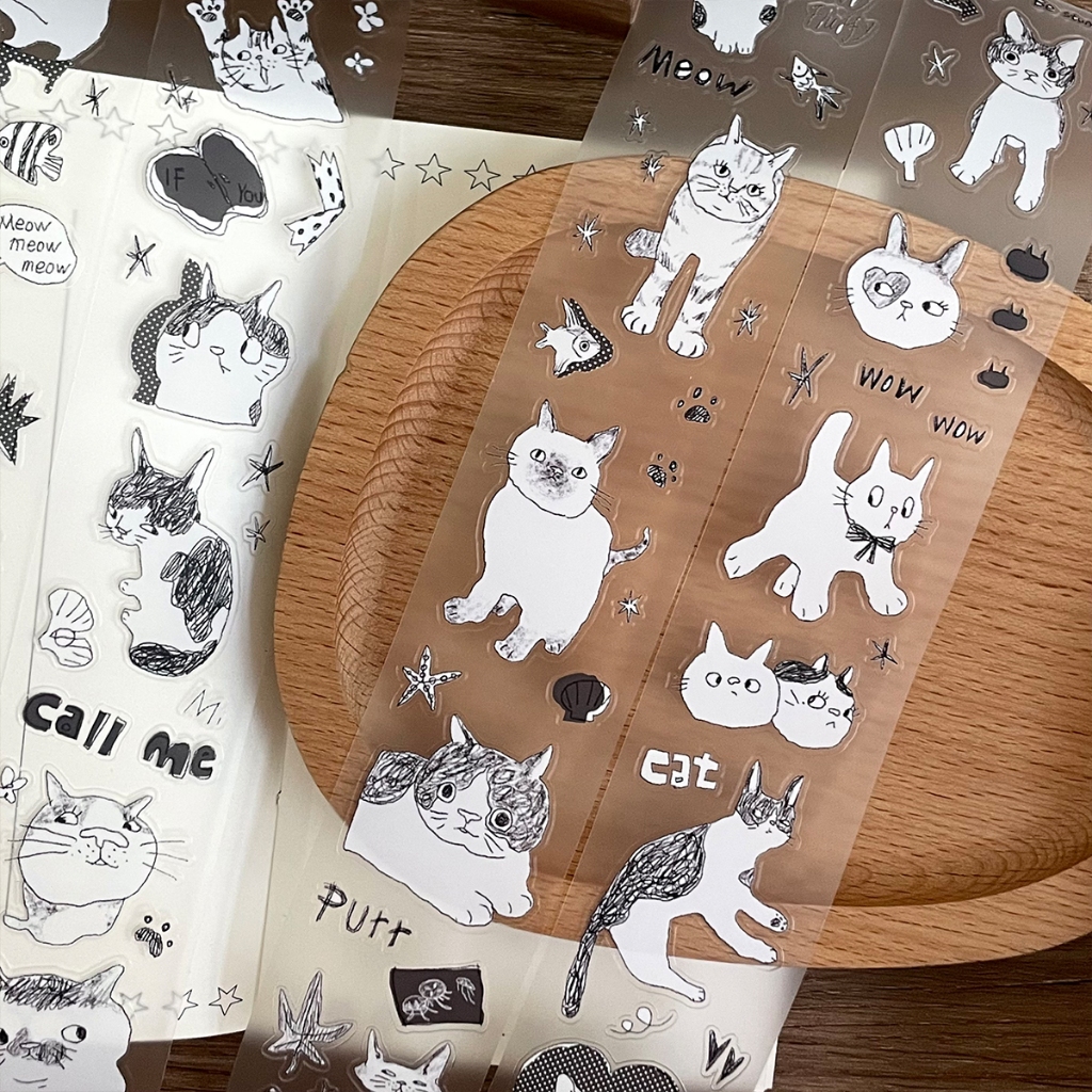 3M สติกเกอร์ม้วน Kawaii Cat PET สติกเกอร์ตกแต่ง DIY Journaling สติกเกอร์วัสดุ