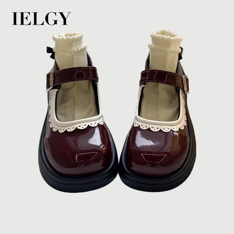 IELGY แมรี่ เจน รองเท้าผู้หญิงย้อนยุคสไตล์อังกฤษทุกการแข่งขันแบนรองเท้าสไตล์วิทยาลัย