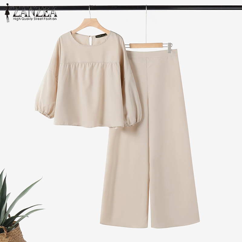 Zanzea เสื้อคอกลม แขนทรงโคมไฟ จับจีบ ทรงหลวม สไตล์วินเทจ แฟชั่นสตรี