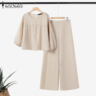 Zanzea เสื้อคอกลม แขนทรงโคมไฟ จับจีบ ทรงหลวม สไตล์วินเทจ แฟช…