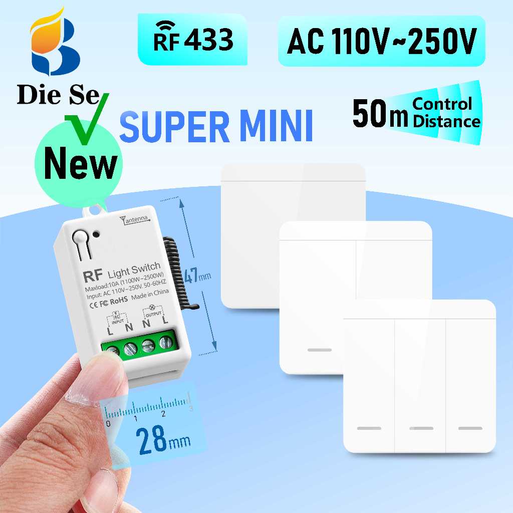 สวิตช์ควบคุมระยะไกลไร้สาย RF 433Mhz ใหม่ รีเลย์มินิ AC 110V 220V 240V สวิตช์แผง 1 2 3 แก๊งสำหรับไฟ พัดลม โคมไฟ
