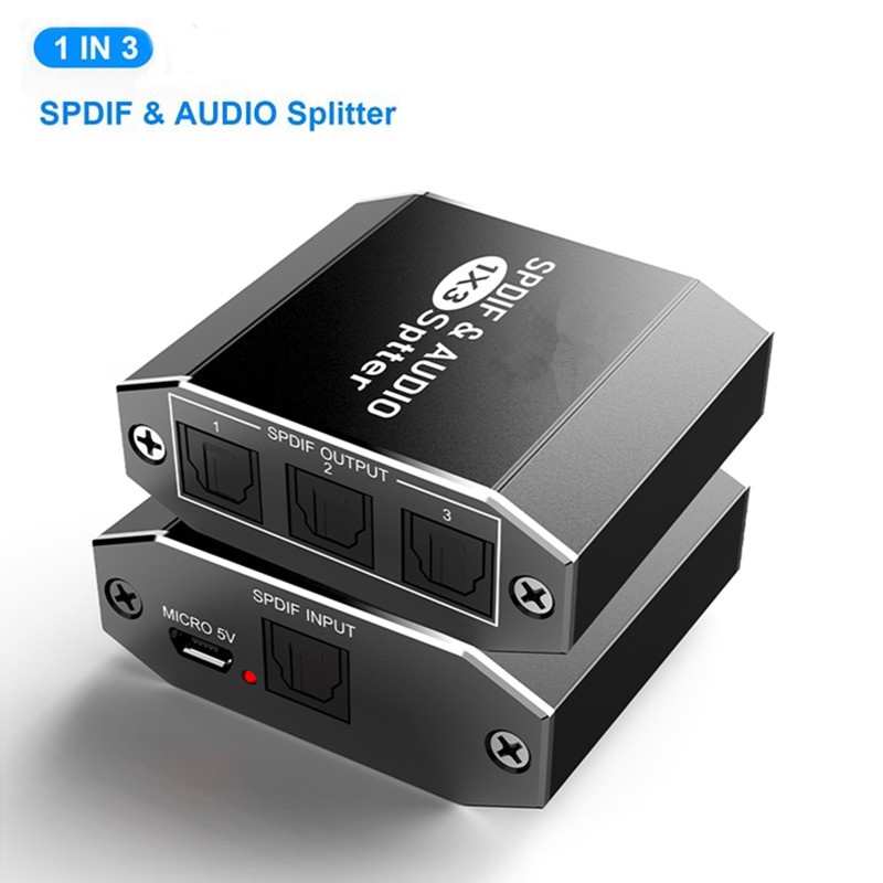 อลูมิเนียมอัลลอยด์ Spdif Toslink Optical Digital Audio Splitter 1x3 Optical Splitter รองรับ 5.1CH LPCM 2.0 DTS