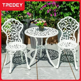TREDEY เฟอร์นิเจอร์กลางแจ้งหล่อเฟอร์นิเจอร์อลูมิเนียม,60 ซม.เส้นผ่านศูนย์กลางรอบโต๊ะและเก้าอี้ 2 เก้าอี้สําหรับระเบียง,Patio