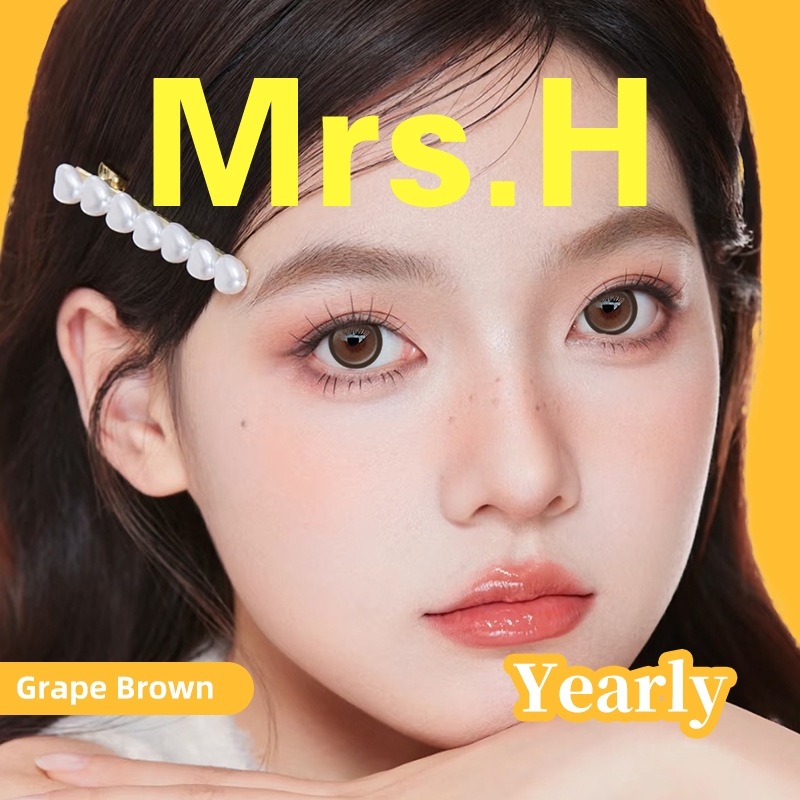 คอนแทคเลนส์ Mrs.H (COD) Graded(0~-8.00) เลนส์ธรรมชาติ เลนส์อ่อนสีน้ําตาล ใช้งานรายปี 14.2mm