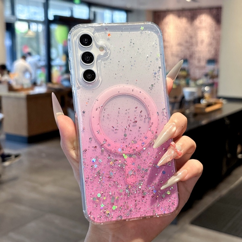 SAMSUNG Magnetic Gradient Glitterเคสโทรศัพท์ใสสําหรับSamsung Galaxy A56 A36 A26 A16 A15 5Gฝาครอบซิลิโคนกันกระแทก