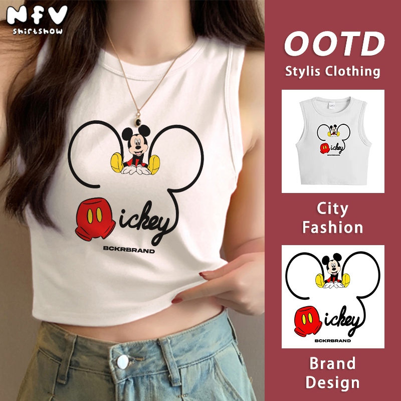 NFV เสื้อกล้ามผู้หญิง💕คอกลม ลายเส้นมิกกี้เมาส์ แฟชั่นสไตล์เกาหลี เซ็กซี่ ช่วยให้ดูผอม สายเดี่ยว YG2115