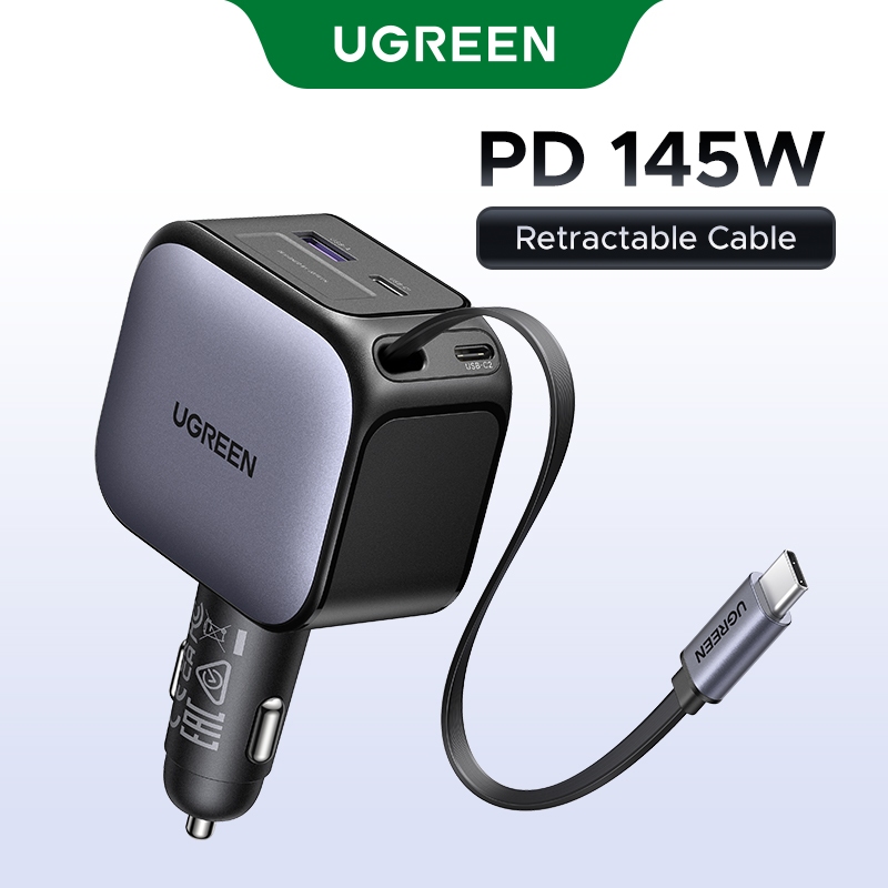 UGREEN 60 W/90 W/145 W Car Charger PD60 W Fast Charge USB-C Retractable สําหรับ iPhone 16 Pro Max Samsung S25/S24 Macbook Air SUV รถบรรทุกแล็ปท็อปโทรศัพท์แท็บเล็ต
