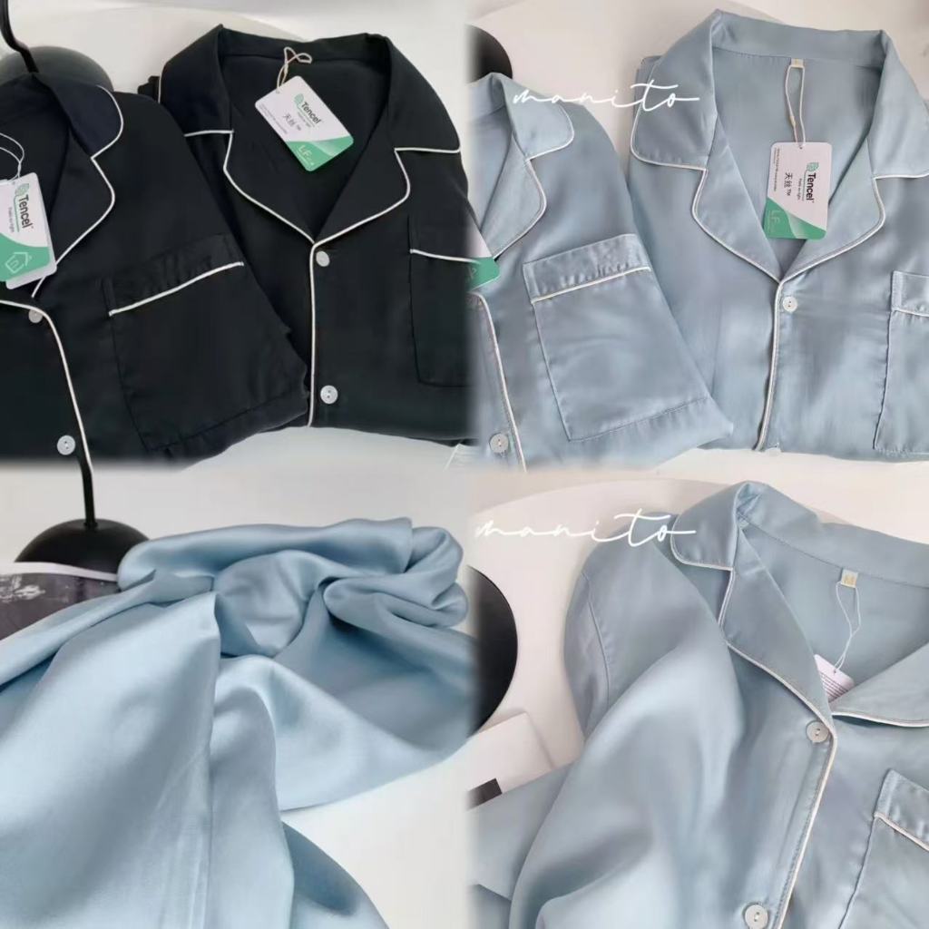 💎ส่งไวจากไทย💤 ชุดนอนซาติน เกรดพรีเมียม แขนสั้น+ขาสั้น สีพื้น สไตล์เกาหลี น่ารัก ใส่สบาย ชุดนอนคู่รัก