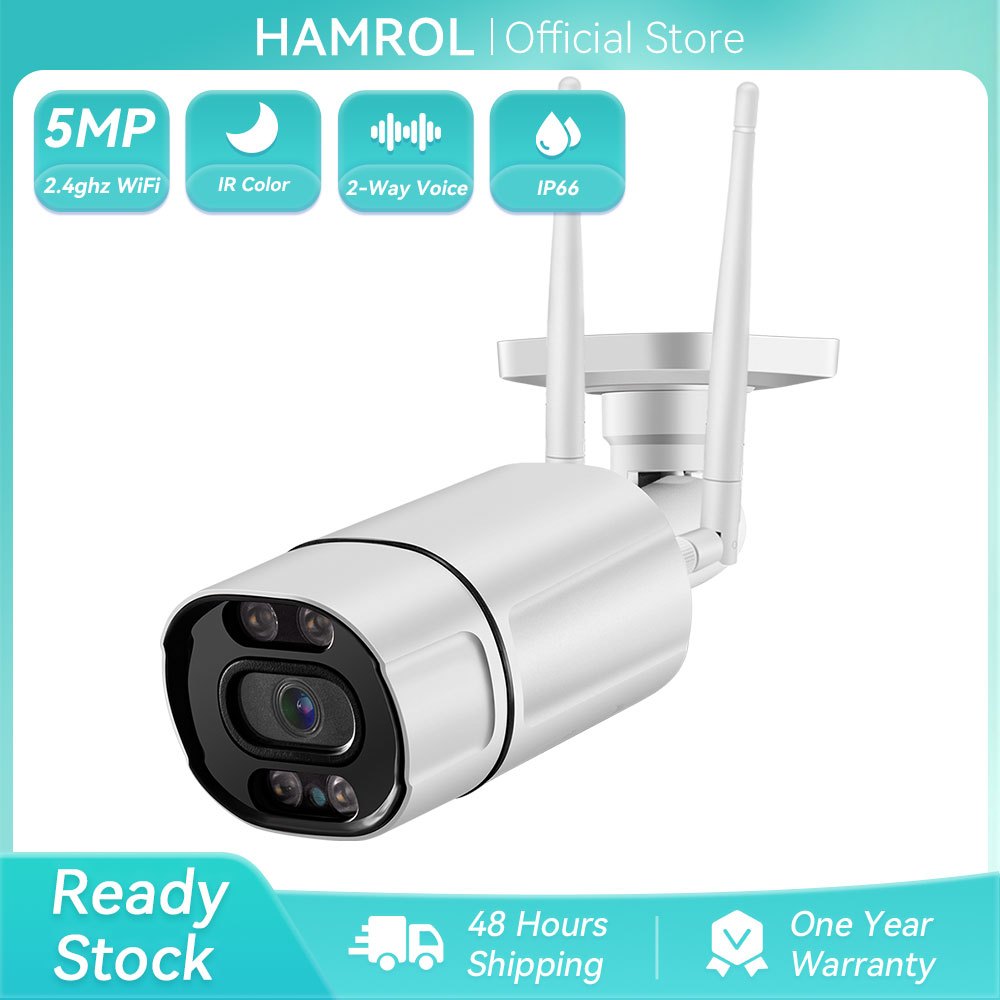 Hamrol 5MP WIFI IP กล้องกันน้ํากลางแจ้งสี Night Vision Two Way Audio IP Motion Detection กล้องวงจรปิ