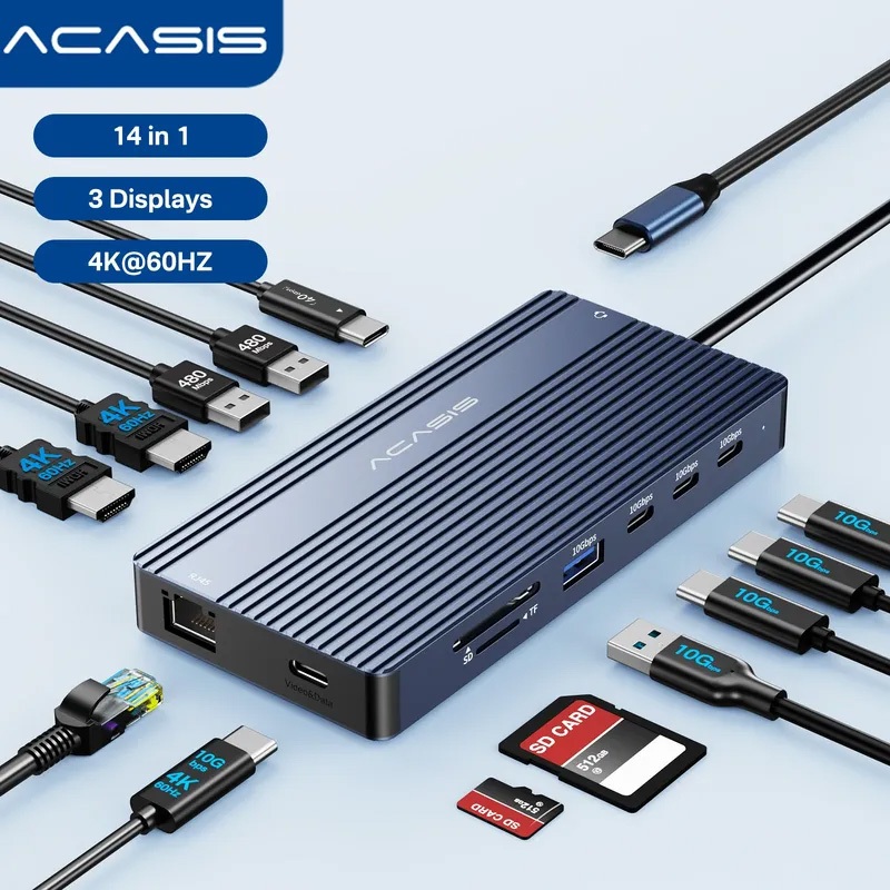 Acasis USB-c Desktop Docking Station (14-in-1)Docking Station Hub สําหรับแล็ปท็อป Type-c, 4K HDMI Di