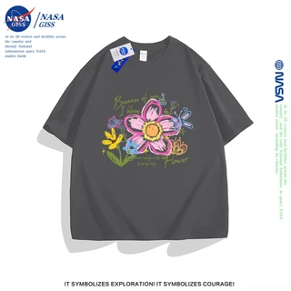 NASA เสื้อยืดหญิงชาย สไตล์ลำลอง เสื้อยืด summer flower พิมพ์ลาย เสื้อยืด cotton คอกลม ทรงหลวม ระบายอากาศ