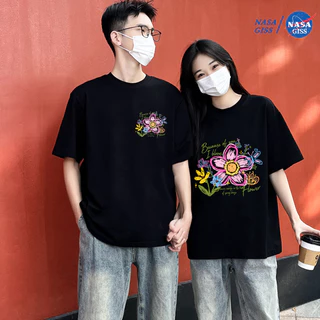 NASA เสื้อยืดหญิงชาย สไตล์ลำลอง เสื้อยืด summer flower พิมพ์ลาย เสื้อยืด cotton คอกลม ทรงหลวม ระบายอากาศ