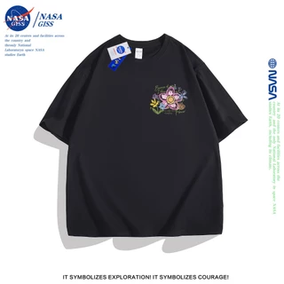 NASA เสื้อยืดหญิงชาย สไตล์ลำลอง เสื้อยืด summer flower พิมพ์ลาย เสื้อยืด cotton คอกลม ทรงหลวม ระบายอากาศ
