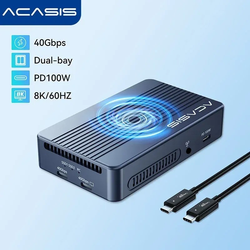 ACASIS 40Gpbs RAID Dual Bay Enclosure ใช้งานร่วมกับ Thunderbolt 4/3 M.2 NVME SSD Hard Disk Case Multi Function Type-C ถึง PD Fast Charge Docking Station สําหรับแล็ปท็อปขยาย TBU40