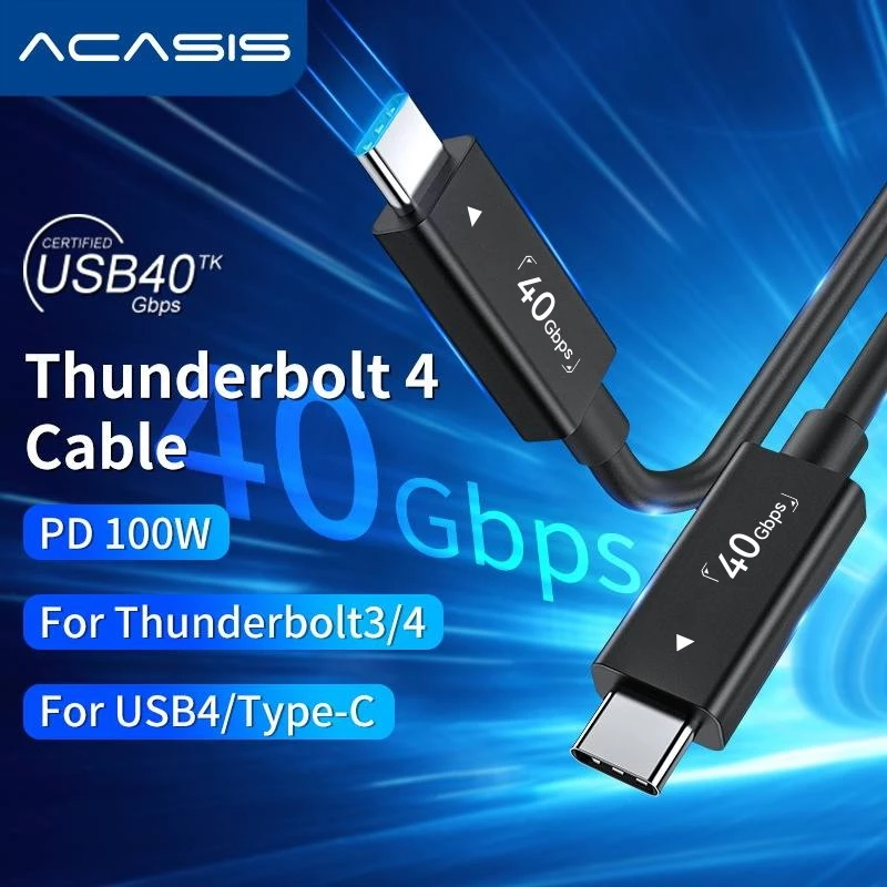 Acasis Thunderbolt สายเคเบิล 4 เส้น 40Gbps ชาร์จ 100W หน้าจอ 8K หรือวิดีโอ 4K คู่ เข้ากันได้กับ Thunderbolt 3/4 USB4 อุปกรณ์พอร์ต Type-C