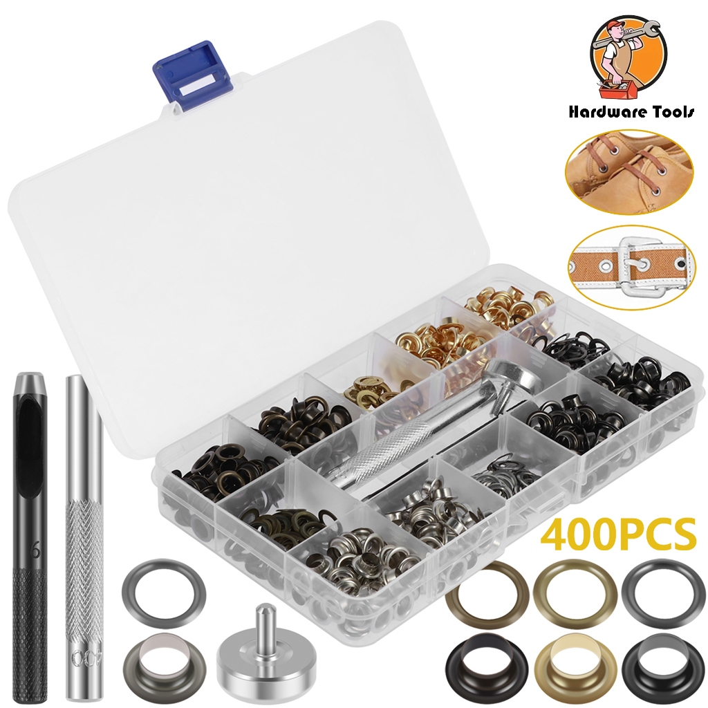 400 ชุด Grommet ชุด 3/16 นิ้วตาไก่ Punch Kit พร้อม Hole Punch เครื่องมือ 4 สีทองเหลืองตาไก่คู่มือ Grommet ชุดสําหรับผ้าหนังผ้าใบ