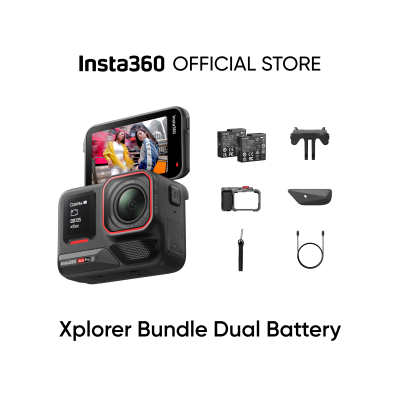 Insta360 Ace Pro 2 แบตเตอรี่คู่ Xplorer Bundle - ถอดรหัสกล้องแอคชั่นกันน้ํา 8K พร้อม Leica, เซ็นเซอร