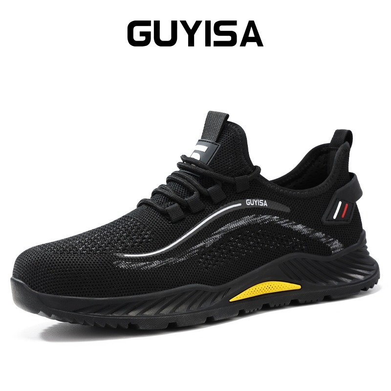 GUYISA รองเท้าเซฟตี้ หัวเหล็ก รองเท้าทํางานผู้ชาย ยาง พื้นรองเท้า ระบายอากาศ 5023