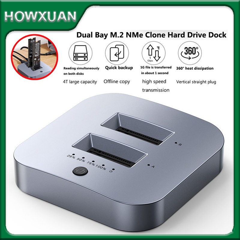 Howxuan By UGREEN M.2 NVMe Cloner Dual-Bay NVMe แท่นวาง USB C เป็น NVMe SSD Enclosure 10GBPS M.2 Dup